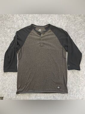 Nike SB Henley Shirt Mens M Dri-Fit Skateboard Raglan Brown Black 3/4 Sleeve